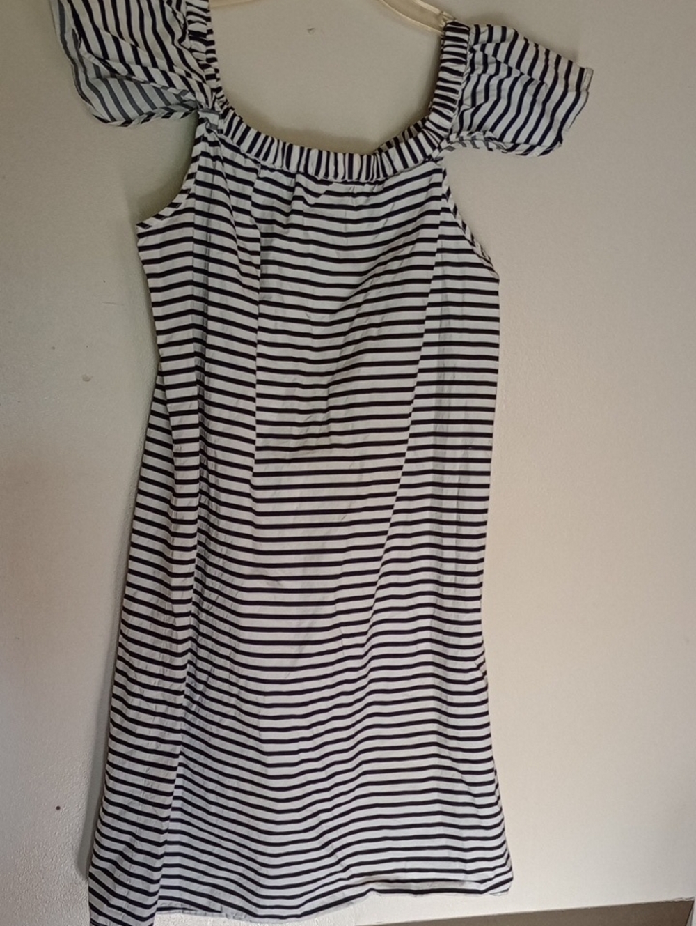 J. Crew Black and White Striped Off-Shoulder Baby Doll  Dress Size Med